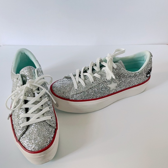 Converse X Chiara Ferragni One Star Platform Sneakers Size 7.5 Silver Glitter - Picture 5 of 5